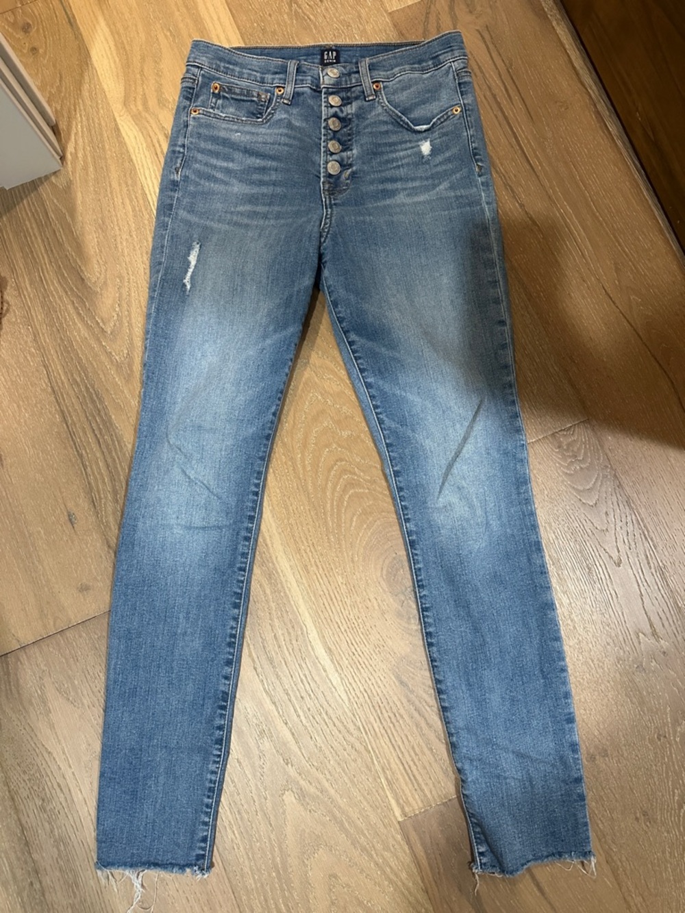GAP Mid-Blue High-Rise Skinny Jeans with Button Fly